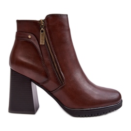 Sergio Leone Botines de mujer de tacón alto con cremalleras, marrón Ryelle