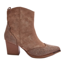 FS1 Botas Vaqueras Decoradas de Mujer con Tacón Alto Beige Eleduana