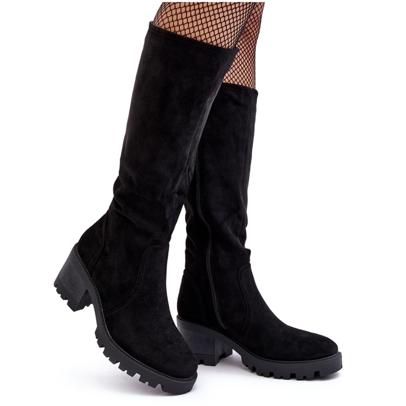 WS1 Botas de tacón bajo por encima de la rodilla para mujer, negro Beveta