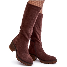 WS1 Botas de tacón bajo por encima de la rodilla para mujer, marrón oscuro Beveta