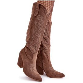 WS1 Botas Cowboy de Mujer con Tacón Alto, Beige Oscuro Tomani
