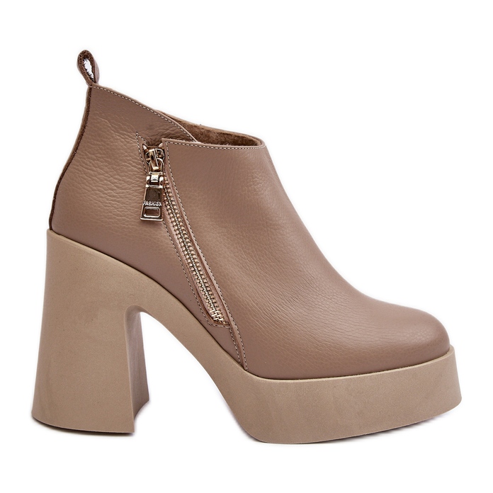 Botines De Mujer Con Tacón Alto Enorme Y Cremallera 1755 Zazoo Beige
