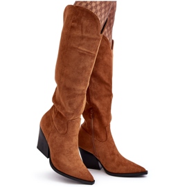 Botas De Vaquero Delia Camel De Gamuza De Moda marrón