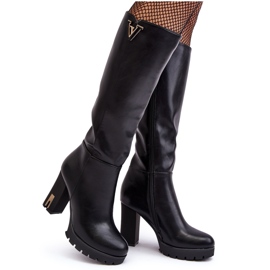 WJ2 Botas de tacón alto por encima de la rodilla para mujer Negro Ceesina