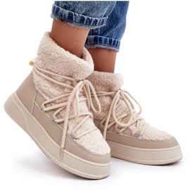 FG2 Botas de nieve con plataforma para mujer beige claro Ahatissa