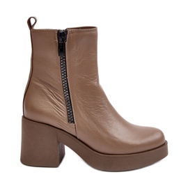 Lemar Littosa Lemar Littosa Botines De Cuero Beige Oscuro Con Tacón Enorme Y Cremalleras