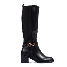 Shelovet botas negras de tacón bajo negro