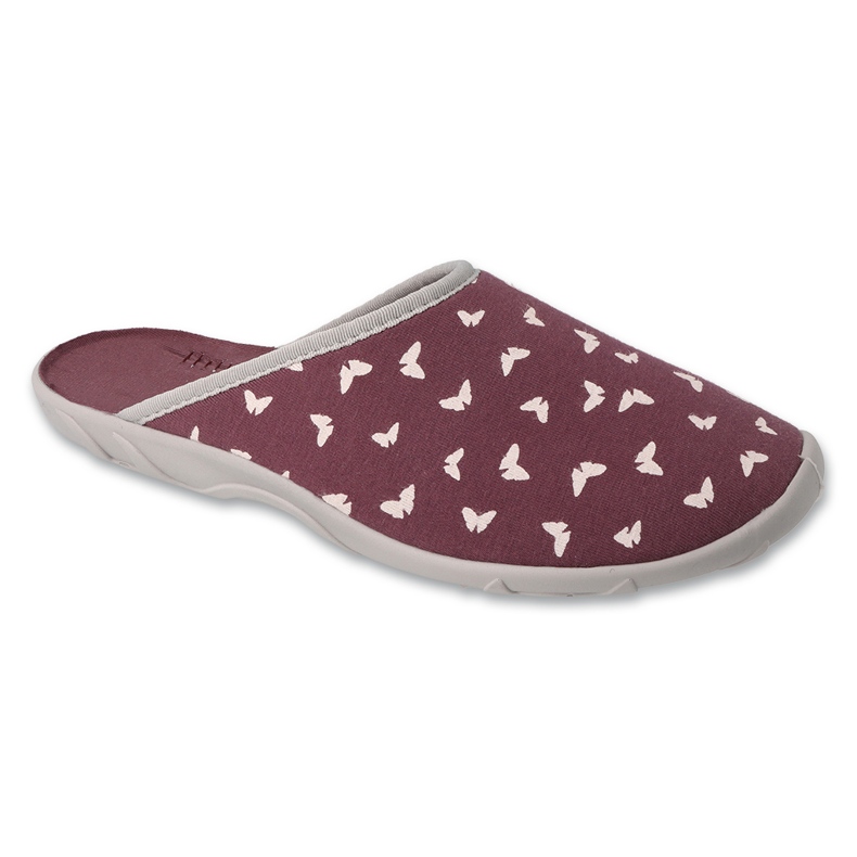 Pantuflas de mujer befado 235D193, burdeos con mariposas rojo