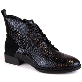 Filippo W PAW478A botines de cocodrilo con aislamiento de charol, negro