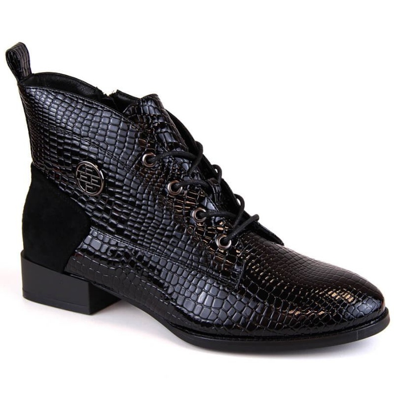 Filippo W PAW478A botines de cocodrilo con aislamiento de charol, negro