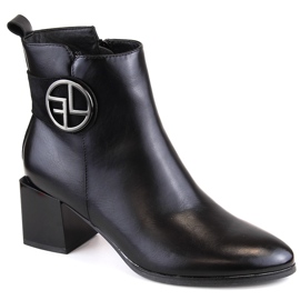 Botines negros con aislamiento y tacón alto decorativo para mujer, Potocki SZ12227 Botines negros con aislamiento y tacón alto decorativo para mujer, Potocki SZ12227