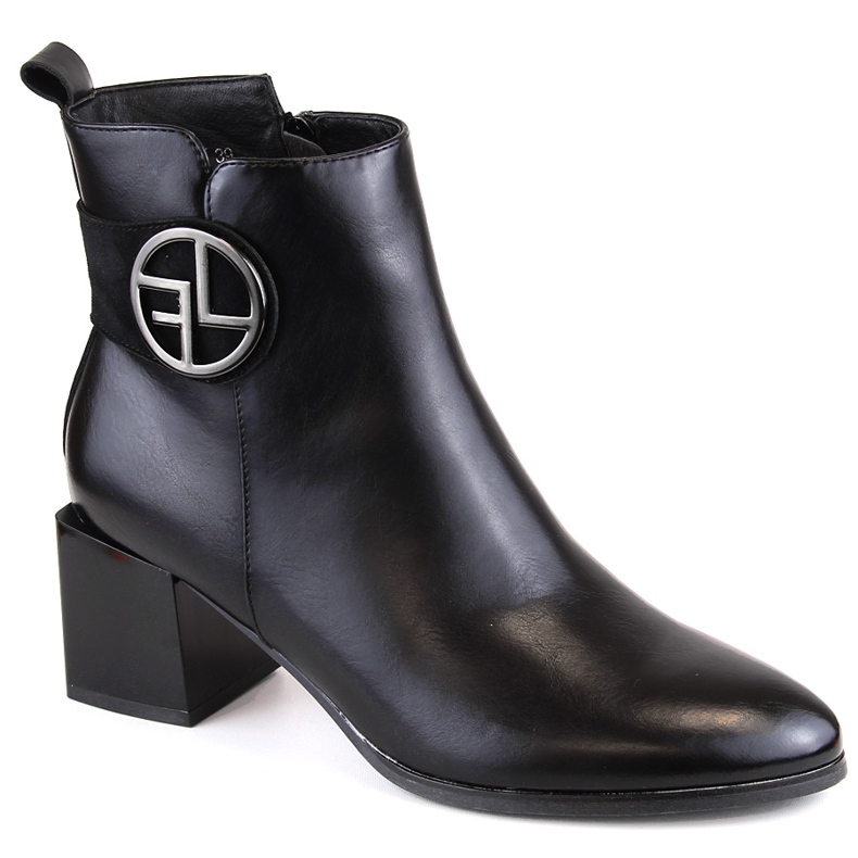 Botines negros con aislamiento y tacón alto decorativo para mujer, Potocki SZ12227