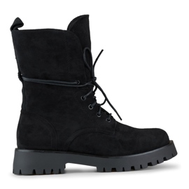 Botas trabajadoras con cordones para mujer en ante negro beige Botas trabajadoras con cordones para mujer en ante negro beige