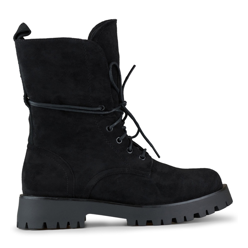 Botas trabajadoras con cordones para mujer en ante negro beige