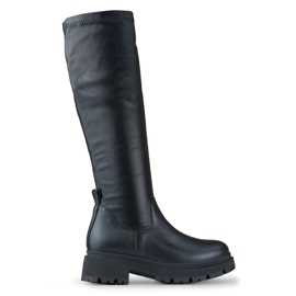 Botas de mujer elásticas negras confeccionadas en ecopiel. negro