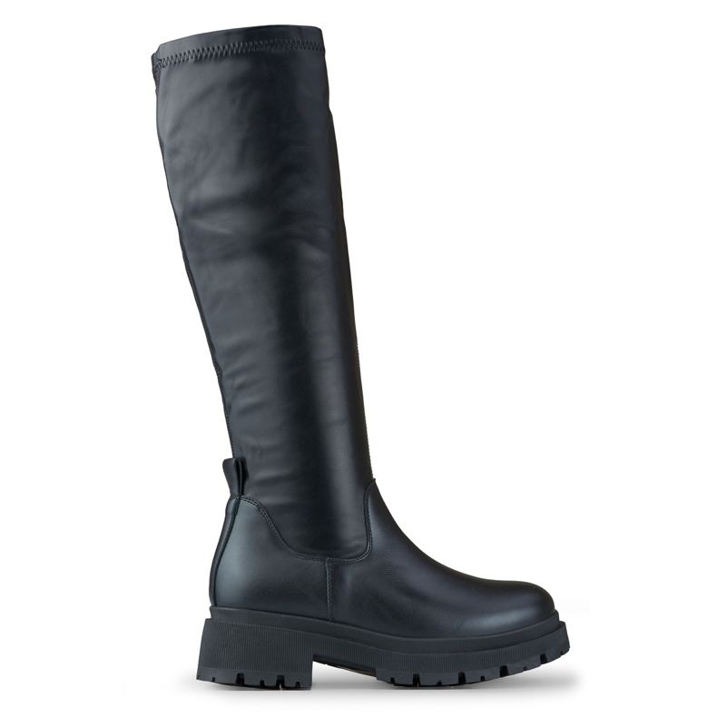 Botas de mujer elásticas negras confeccionadas en ecopiel. negro