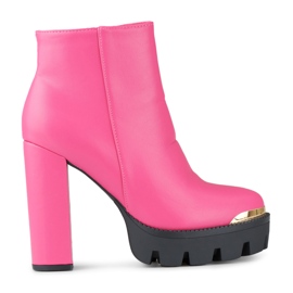 Botines altos de mujer rosa con tacón grueso rosado