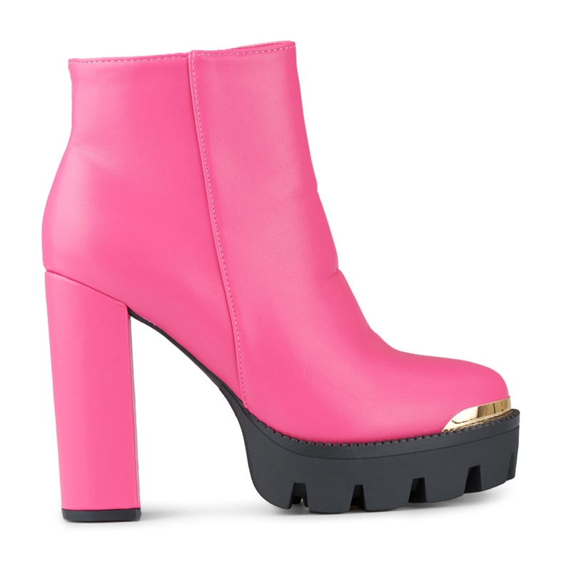 Botines altos de mujer rosa con tacón grueso rosado