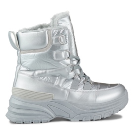 Botas de nieve deportivas con cordones para mujer plateadas plata Botas de nieve deportivas con cordones para mujer plateadas plata