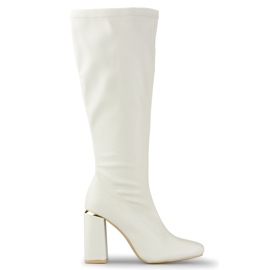 Botas ecopiel beige tacón alto