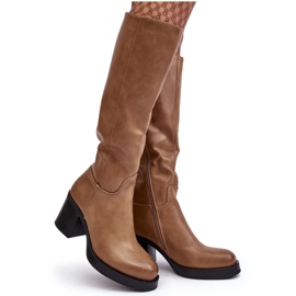 Botas de tacón alto con aislamiento para mujer, color beige oscuro Theisen