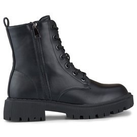 Botines negros con cordones de ecopiel para mujer