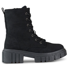 Botines cordones mujer ante negro