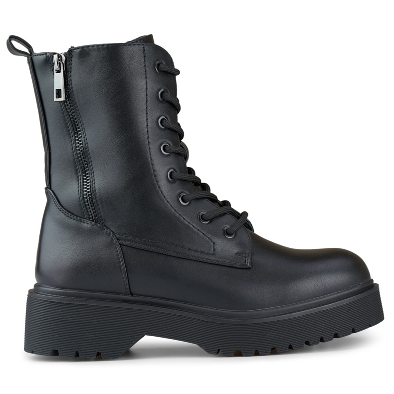 Botas de trabajo de mujer negras con plataforma y cordones. negro