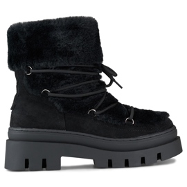 Botas de nieve de mujer de pelo negro con cordones decorativos