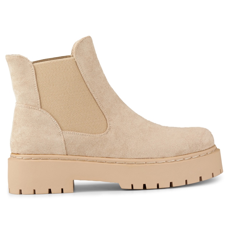 Botas Chelsea de mujer de ante con suela gruesa beige