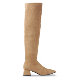 Botas de ante por encima de la rodilla con tacón bajo. marrón