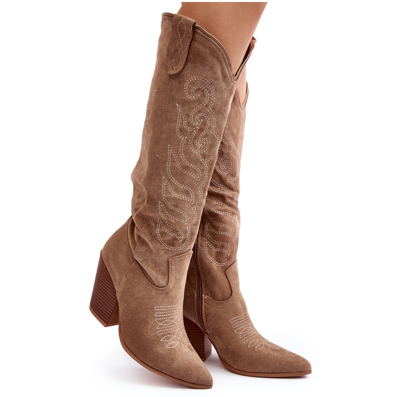 Botas Cowboy Mujer Tomani Beige con Tacón Alto