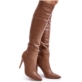 Botas de tacón alto por encima de la rodilla para mujer, Sirenpha beige oscuro Botas de tacón alto por encima de la rodilla para mujer, Sirenpha beige oscuro