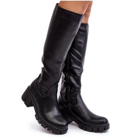 Vinceza Botas de mujer Nienna negras con tacones bajos y masivos negro