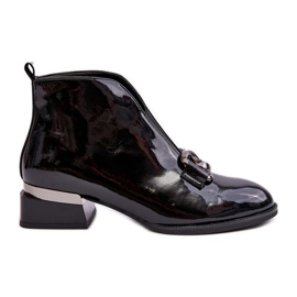 Vinceza Botas de tacón bajo de charol para mujer, aislantes, loos negros
