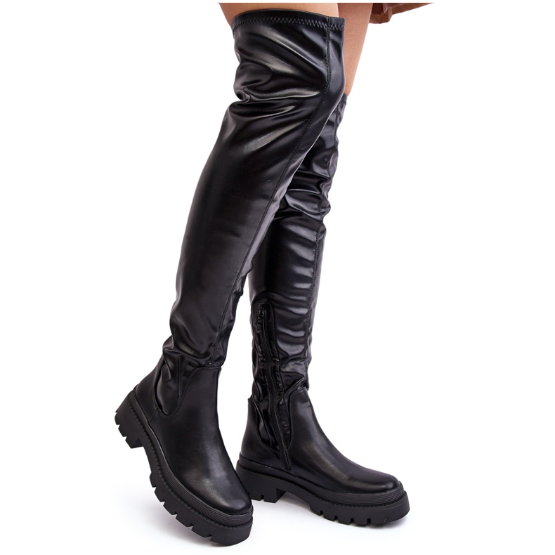 Vinceza Botas planas por encima de la rodilla de mujer Negro Lilien