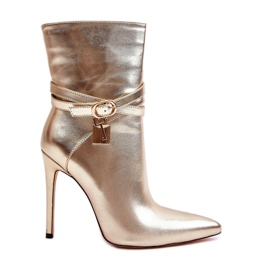 Botines Mujer Tacón Alto Con Tiras Dorado Casulle