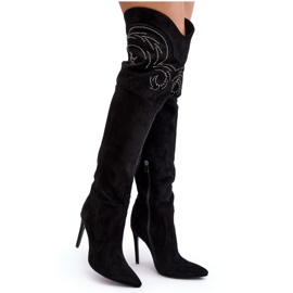 Botas de tacón alto por encima de la rodilla para mujer Vessy negro