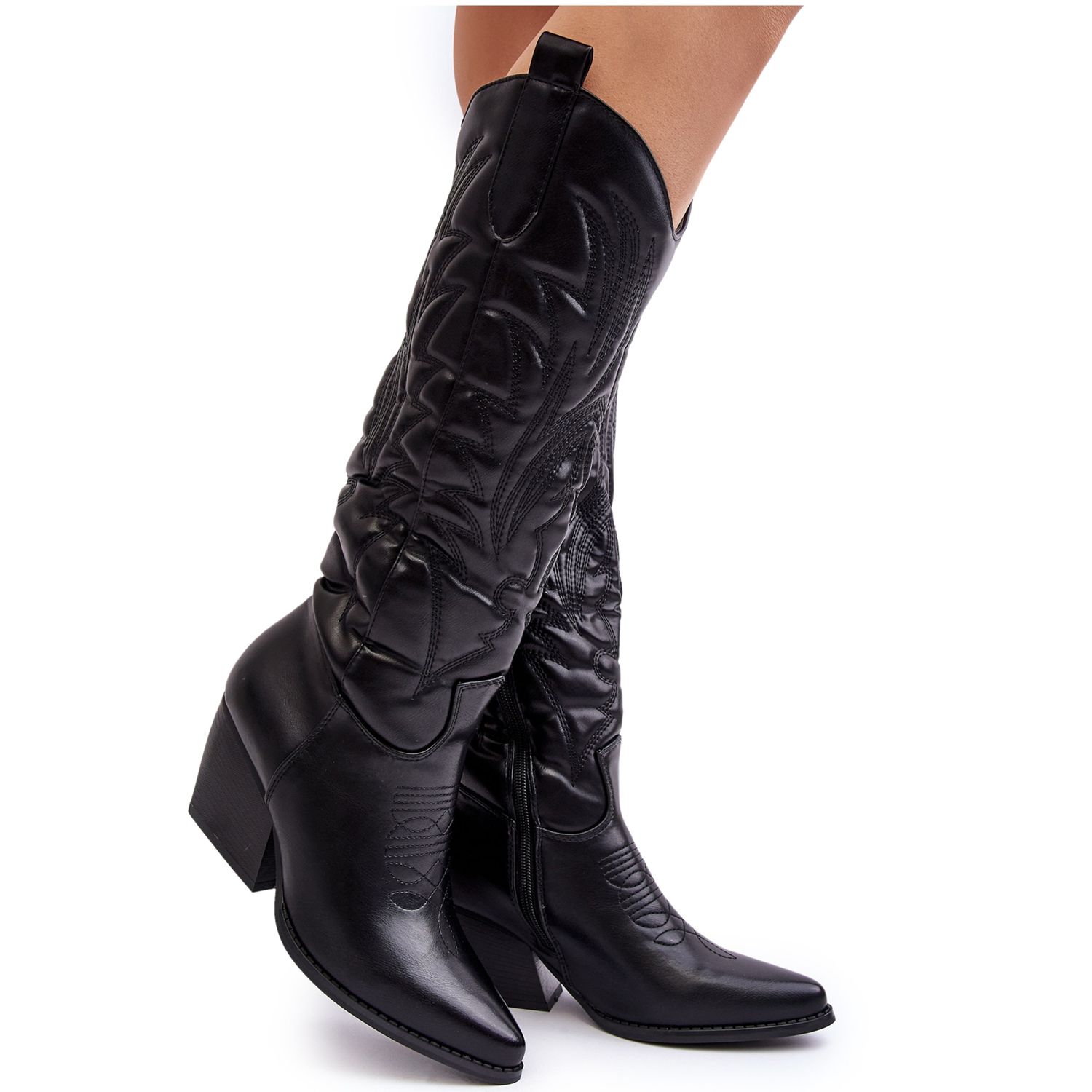 Botas cowboy de mujer de piel negra con tacon alto