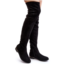 Botas por encima de la rodilla para mujer con tacón plano, Bikka negra negro