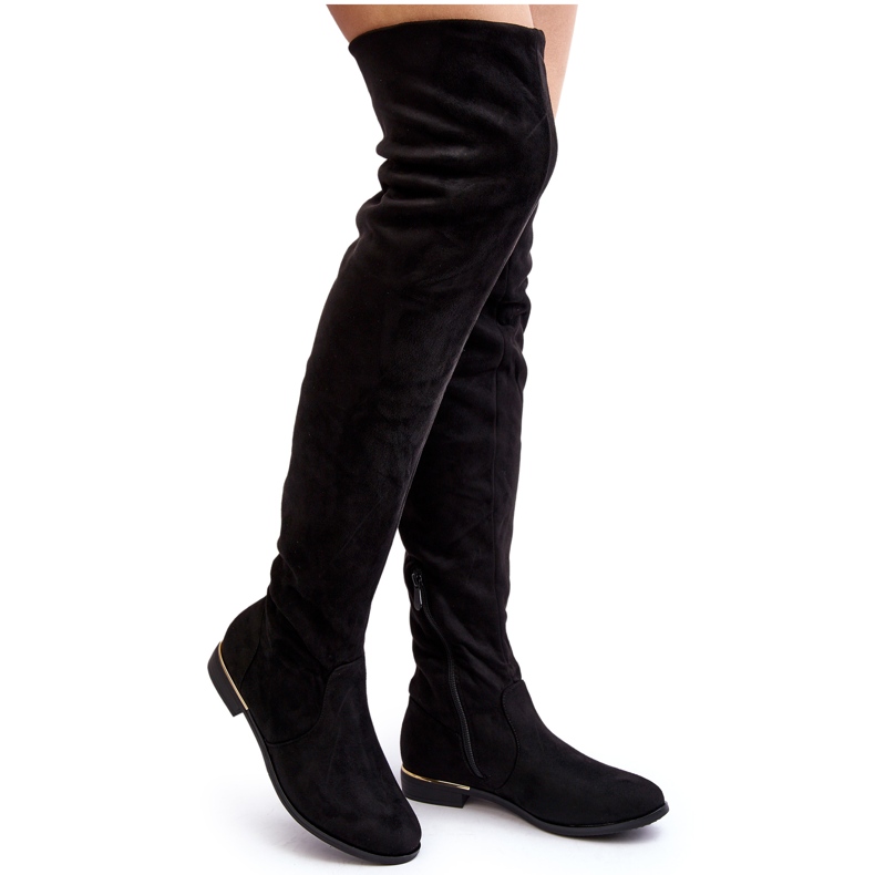 Botas por encima de la rodilla para mujer con tacón plano, Bikka negra negro