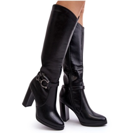 Botas de mujer de tacón alto con decoración por encima de la rodilla, negro Rahallis