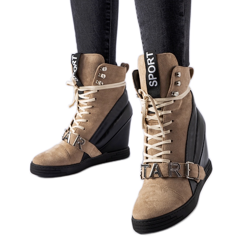 Zapatillas con cuña Pugliesi marrón y negra