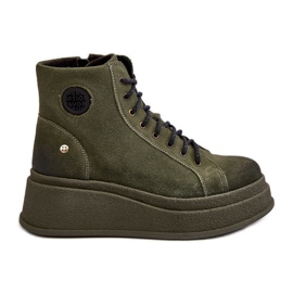 Botines de ante con plataforma enorme Maciejka 06309-24 Oliva verde