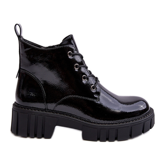 Sergio Leone Botines con cordones y aislamiento de charol Negro Bjorg