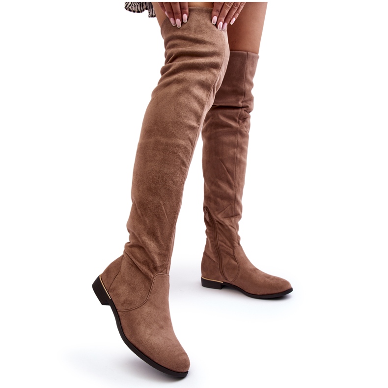 Botas planas por encima de la rodilla de mujer Bikka beige