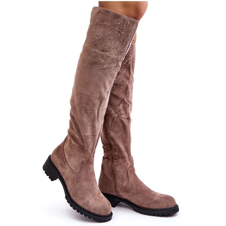 Botas planas por encima de la rodilla de mujer decoradas Cintya beige