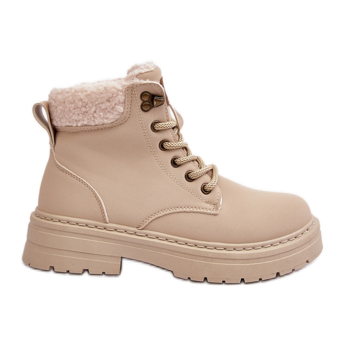 Botas Mujer De Piel Con Piel De Oveja, Beige Claro, Lynnvia