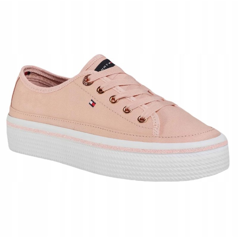 Tommy Hilfiger Zapatillas con plataforma plana y detalle de purpurina W FW0FW05013 rosado
