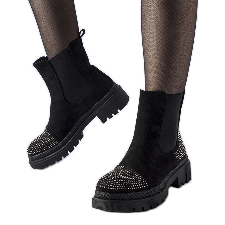 Botines negros con circonitas Grinzane de ante ecológico